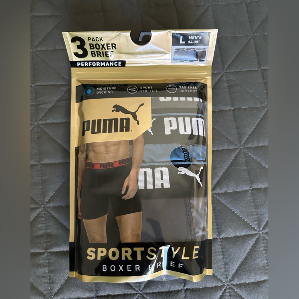 PUMA Men’s Performance SportStyle Boxer Briefs (3-Pack) Multicolor, Size L, NWT